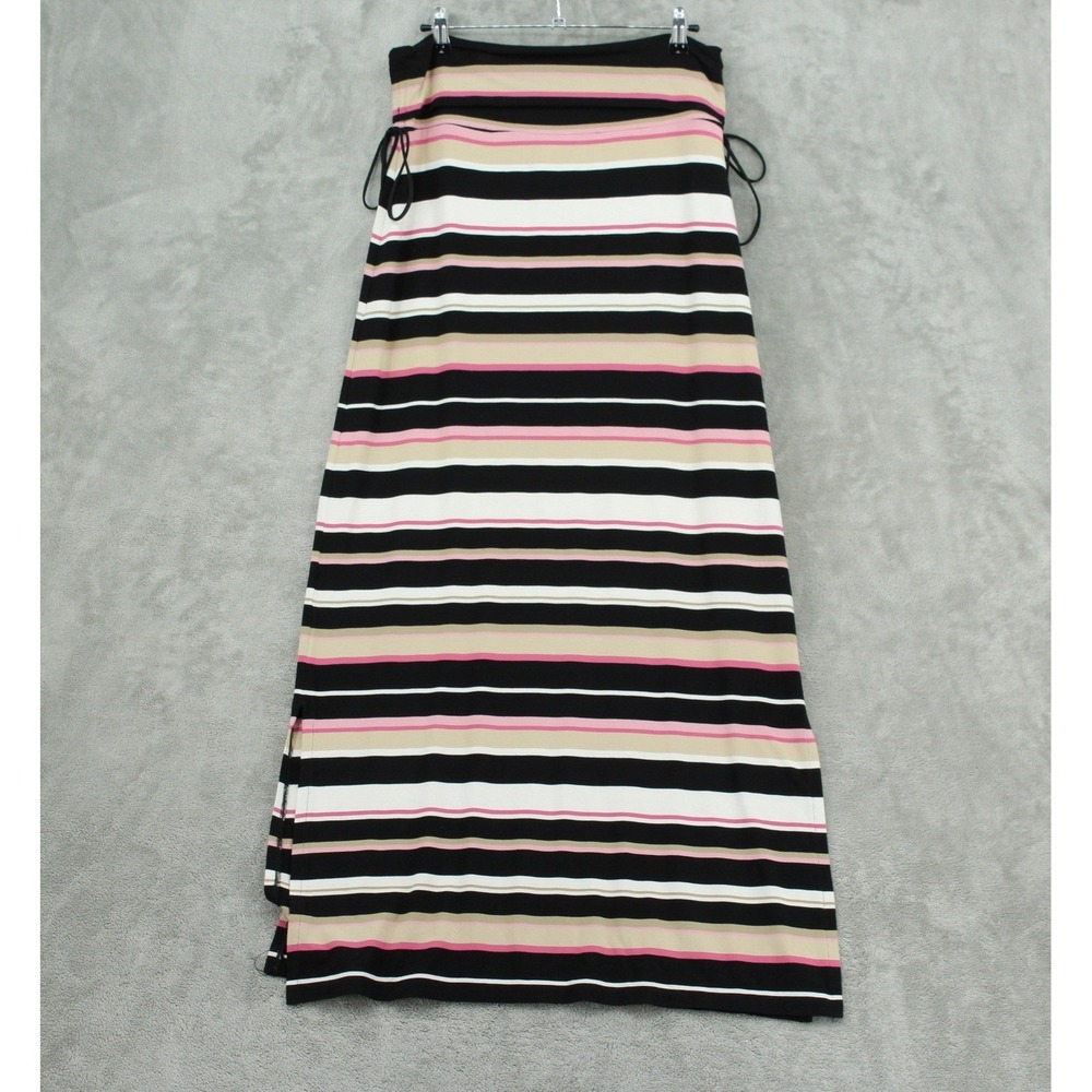 White House Black Market Skirt Womens Medium Striped Maxi Foldover Waist Tie